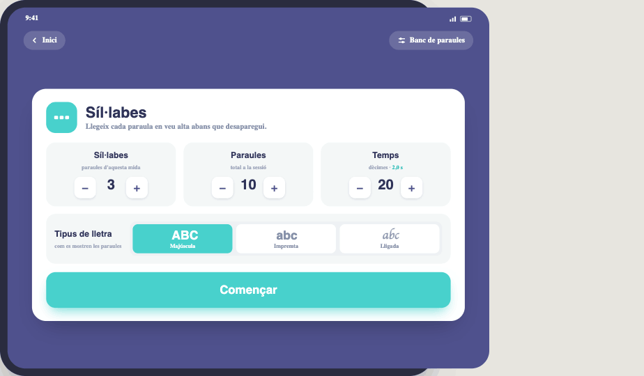Configura cada exercici